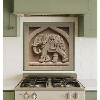 Tile mural with longhorn skull and wooden background
