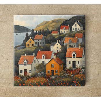 Village on the hill - ceramic tile trivet