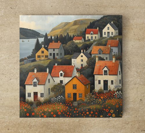 Village on the hill - ceramic tile trivet