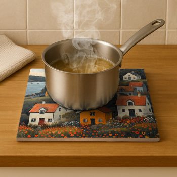 Village on the hill - ceramic tile trivet