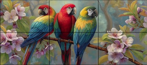 ceramic tile mural colorful parrots