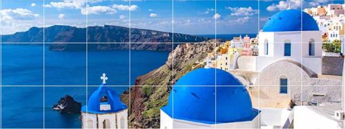 Santorini panoráma – mediterrán hangulatú csempekép