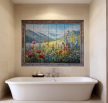 Mountain landscape with wildflowers – ceramic tile mural decor tile