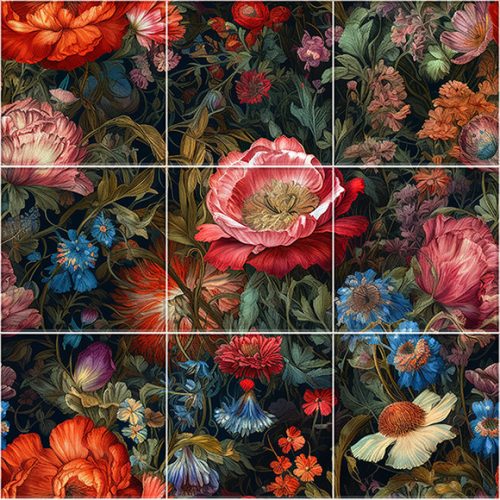 Floral tile mural - baroque flower pattern 