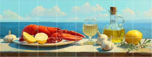 Lobster Tile Mural with Lemon & Olive Oil