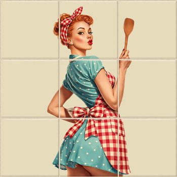 Pin-up lány fakanállal - mozaik csempe 