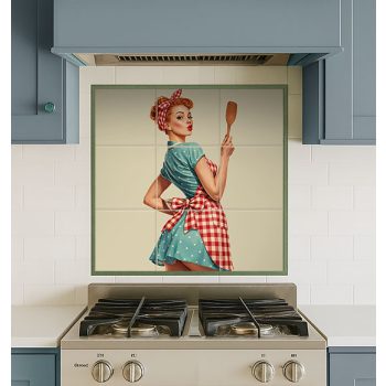 Pin-up lány fakanállal - mozaik csempe 