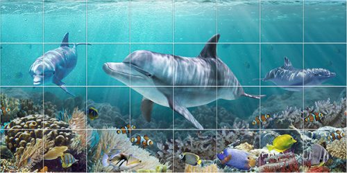 Tile mural - water world - dolphins 