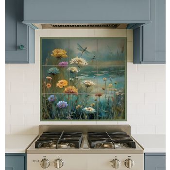 Dragonflies at the lakeshore – ceramic tile mural 