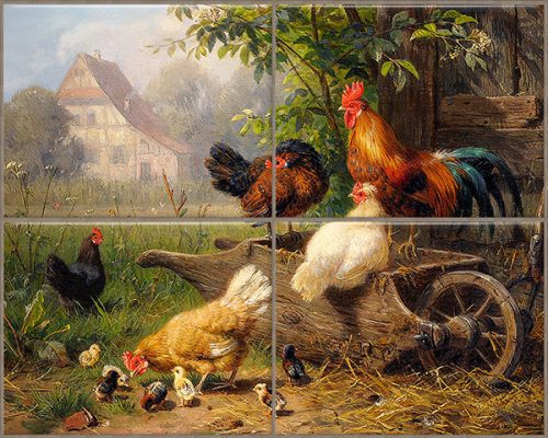 Kitchen tile mural - farm with rooster tile