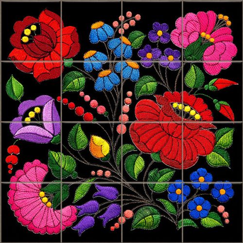 Kalocsai hímzés mintás magyaros dekorcsempe