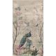 Ceramic tile mural with peacock, tropical birds, butterflies and blooming branches