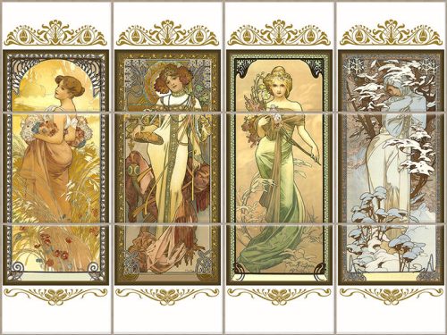 Dekorcsempe Alphonse Mucha nőalakos mintával