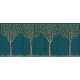 Minimalist-style ceramic tile mural featuring four stylized orange trees with a dark green trellis background