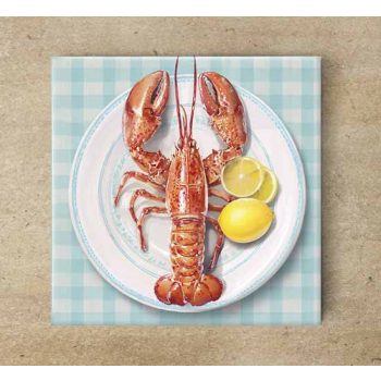Lobster with lemon - ceramic tile trivet