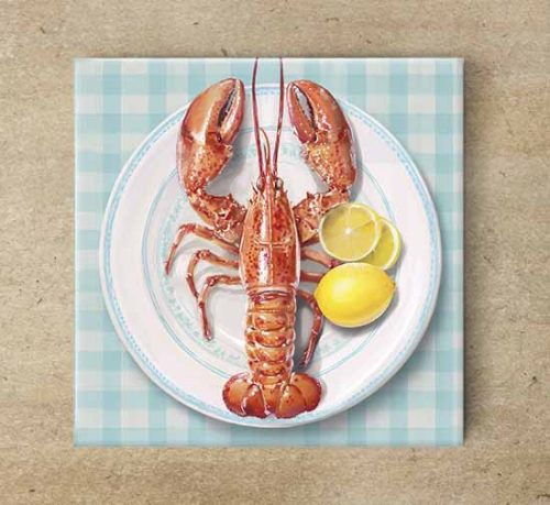 Lobster with lemon - ceramic tile trivet