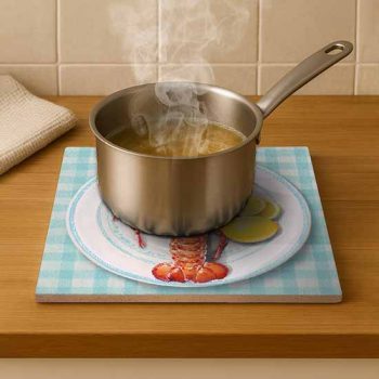 Lobster with lemon - ceramic tile trivet