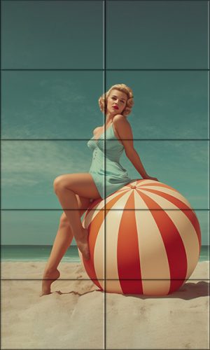 Pin-up lány labdával - mozaik csempe 