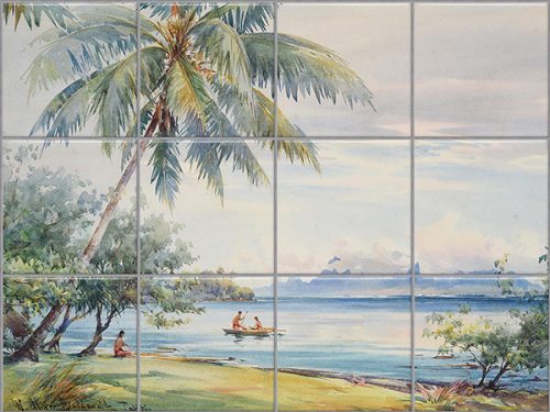 Csempe tahiti halászok mintával