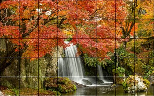Erdő és vízesés  - mozaik csempe (160x100 cm)