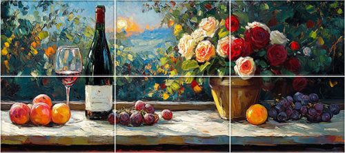 csempe naplemente, bor és rózsa mintával