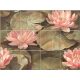 Decorative ceramic tile mural with pink water lilies and green lily pads on a tranquil water background
