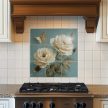 White rose and butterfly ceramic tile mural for vintage interiors