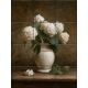 white hydrangeas ceramic tile mural – floral vase tile mural with white flowers and brown background