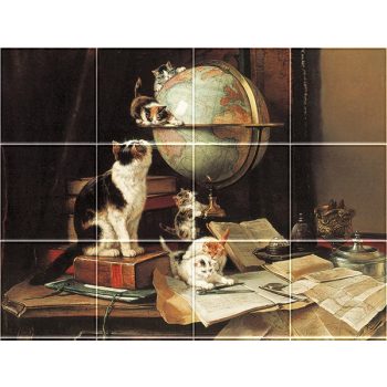 Ceramic tile mural - farm - Kitten Family and Globe  Ceramic tile mural - farm - Kitten Family and Globe