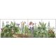 Tile mural with rabbits, forest strawberries, ferns, irises and mushrooms