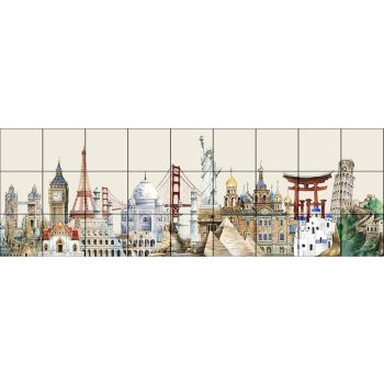 Híres épületek - Mozaik csempe (136x45 cm)