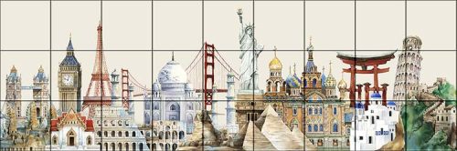 Híres épületek - Mozaik csempe (136x45 cm)