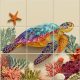 Decorative tile with colorful sea turtle and coral reef design