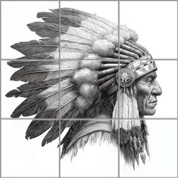 Native American man on horseback by the lake – western-style ceramic tile mural