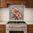 Tile mural with hibiscus pattern