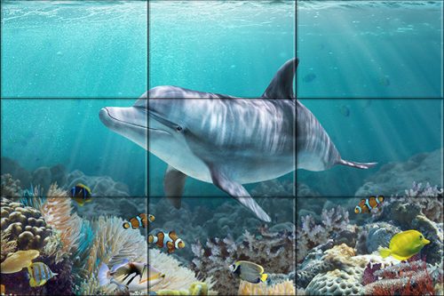 Tile mural - water world - dolphins 