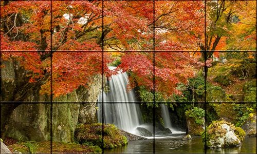 Erdő és vízesés - mozaik csempe 