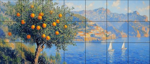 Mediterrán tájkép mintás csempe