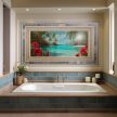 ceramic tile mural with caribbean bay and hibiscus flowers