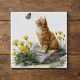 Cat with butterfly and dandelion - ceramic tile trivet