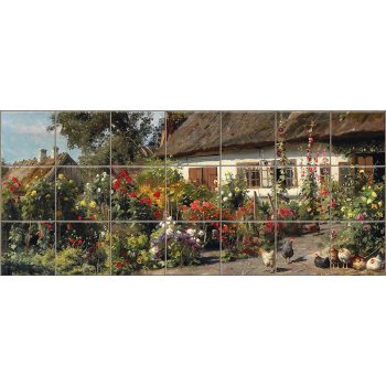 cottage garden with flowers and chickens – kitchen tiles