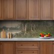 Ceramic tile mural with river, birch trees, wildflowers, and a sailboat