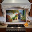 ceramic tile mural with mediterranean terrace and floral background