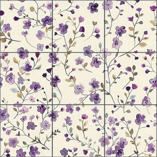 Floral tile mural - lavender