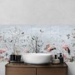 Flamingos and tropical birds among pastel plants – elegant tile mural