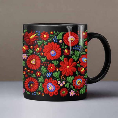 Hungarian Matyó embroidery patterned mug