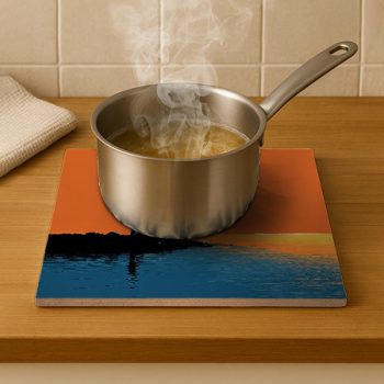 Fishing at twilight - ceramic tile trivet