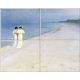 Ceramic tile mural with two women walking on Skagen beach at sunset