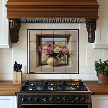 Kitchen tile with peonies in the window