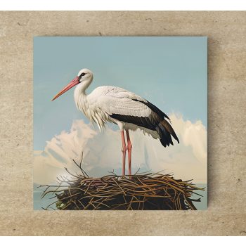Tile trivet - birds -White Stork 